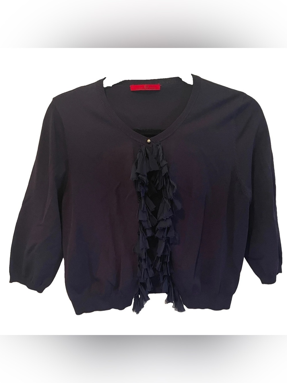 Carolina Herrera Navy Ruffle-Front Cardigan